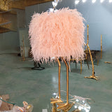 Antique Brass Duck Feet Table Lamp with Natural Feather Shade for Bedroom Decor
