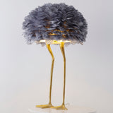 Antique Brass Duck Feet Table Lamp with Natural Feather Shade for Bedroom Decor