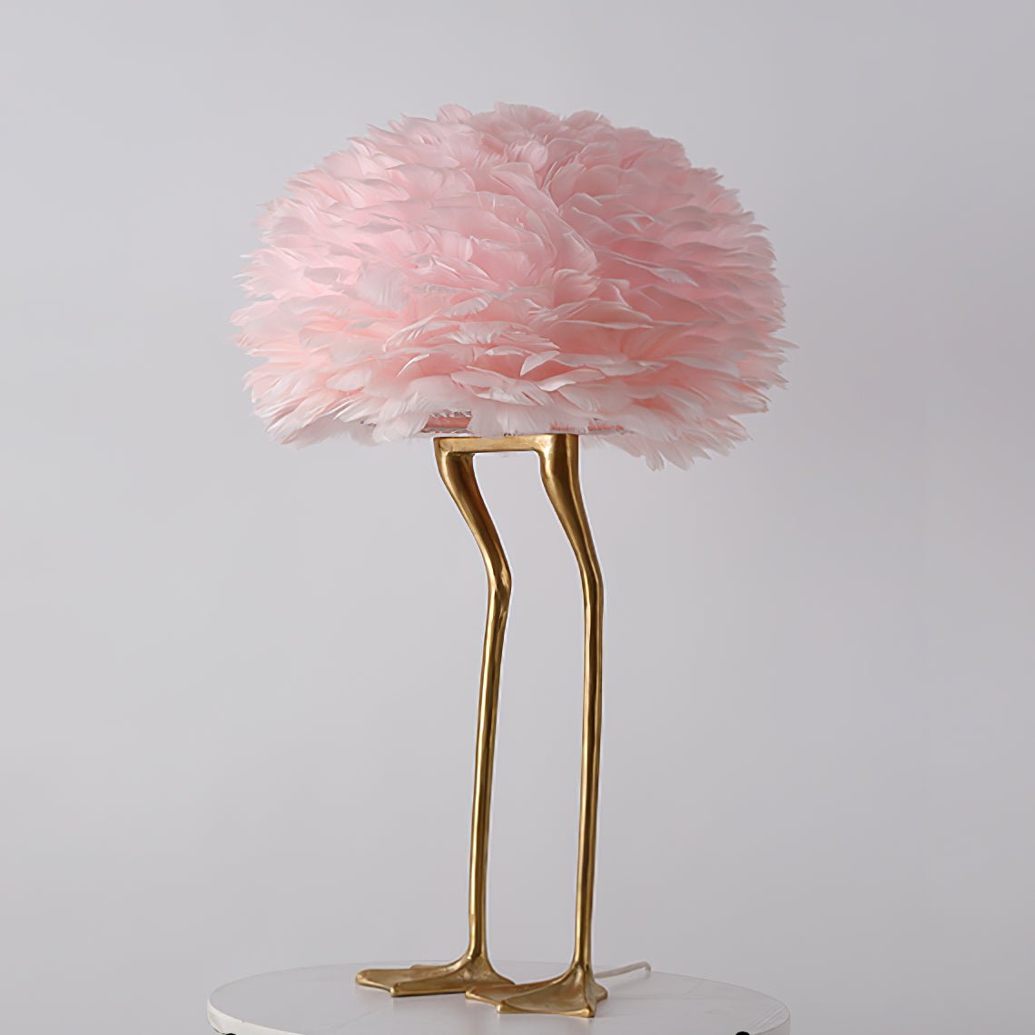 Antique Brass Duck Feet Table Lamp with Natural Feather Shade for Bedroom Decor
