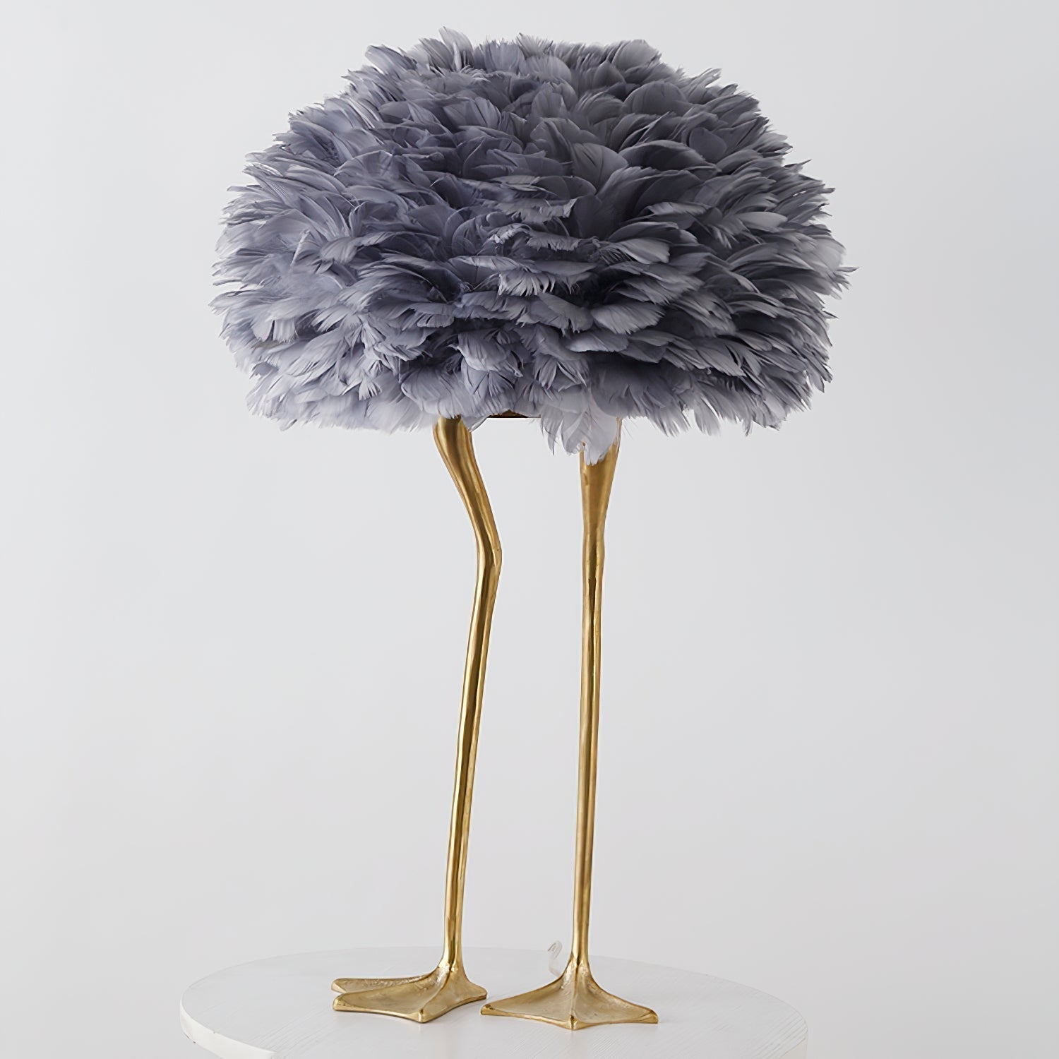 Antique Brass Duck Feet Table Lamp with Natural Feather Shade for Bedroom Decor