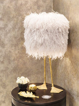 Antique Brass Duck Feet Table Lamp with Natural Feather Shade for Bedroom Decor
