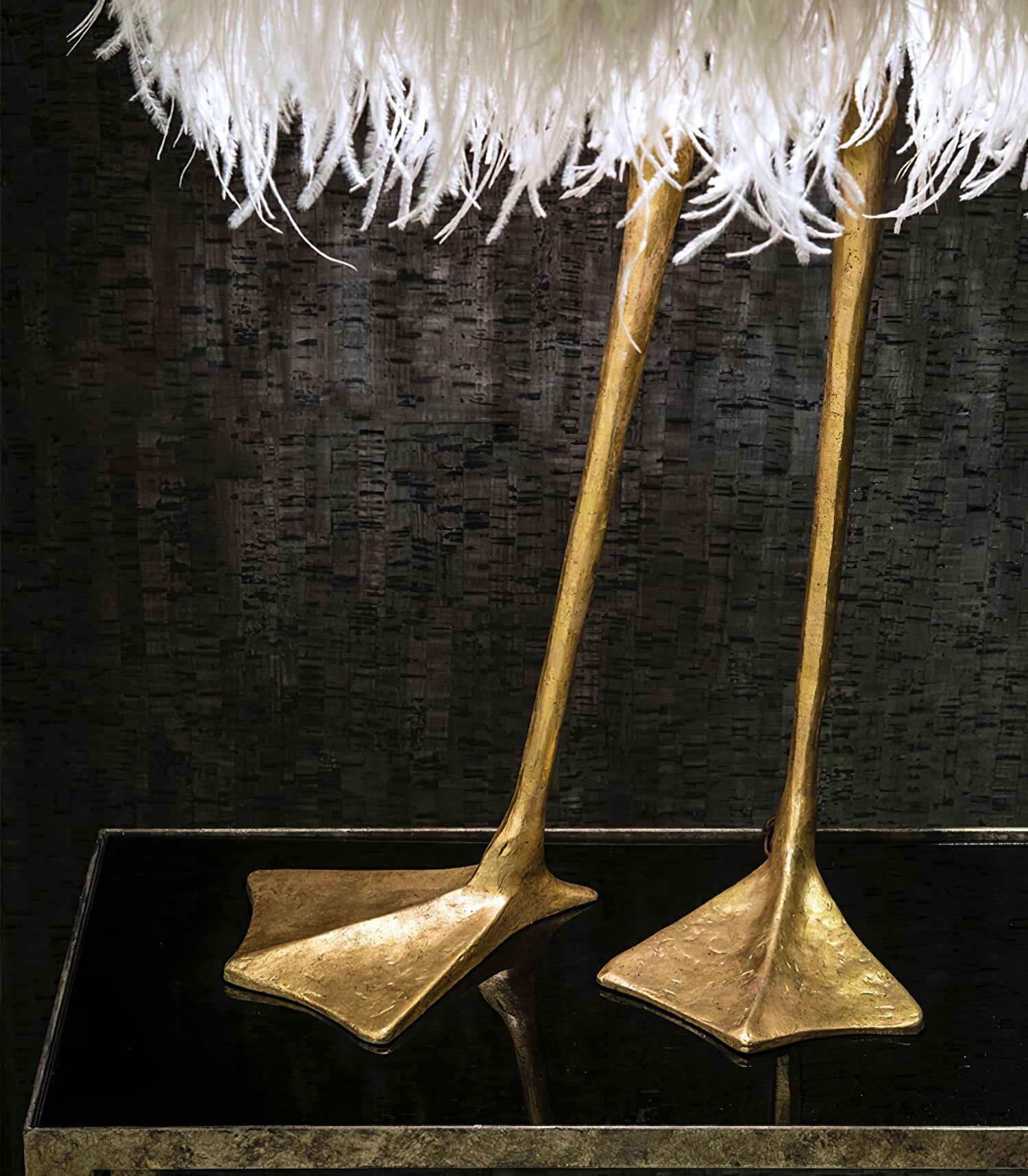 Antique Brass Duck Feet Table Lamp with Natural Feather Shade for Bedroom Decor