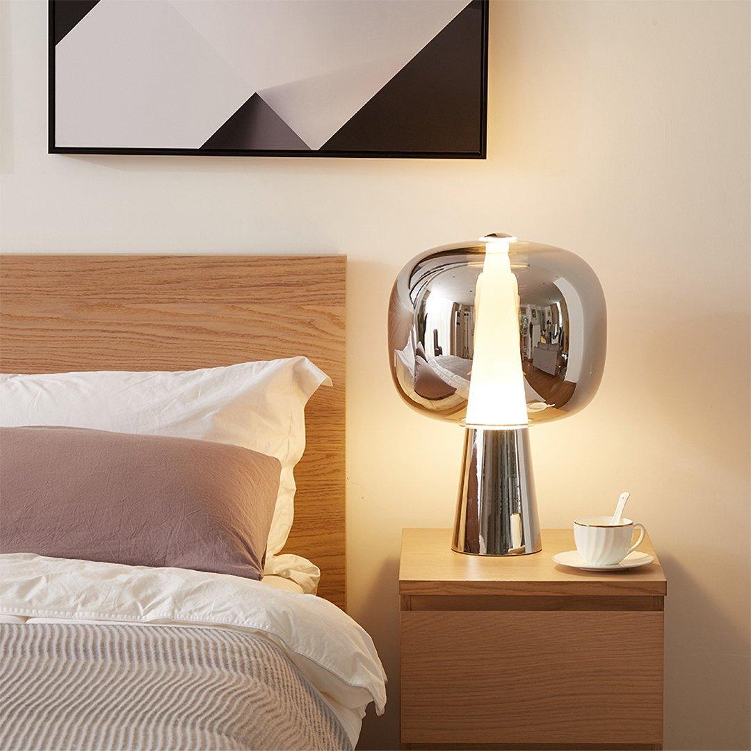 Modern Dusk Dawn LED Reading Table Lamp with Geometric Conic Base for Bedside Decor