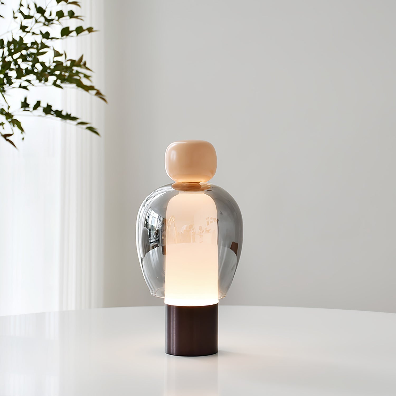 Portable Rechargeable LED Table Lamp with Smoke Grey Glass Shade for Modern Bedrooms