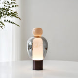 Portable Rechargeable LED Table Lamp with Smoke Grey Glass Shade for Modern Bedrooms