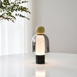 Portable Rechargeable LED Table Lamp with Smoke Grey Glass Shade for Modern Bedrooms
