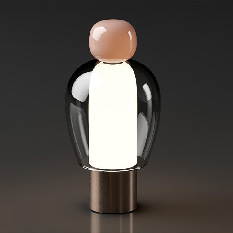 Portable Rechargeable LED Table Lamp with Smoke Grey Glass Shade for Modern Bedrooms