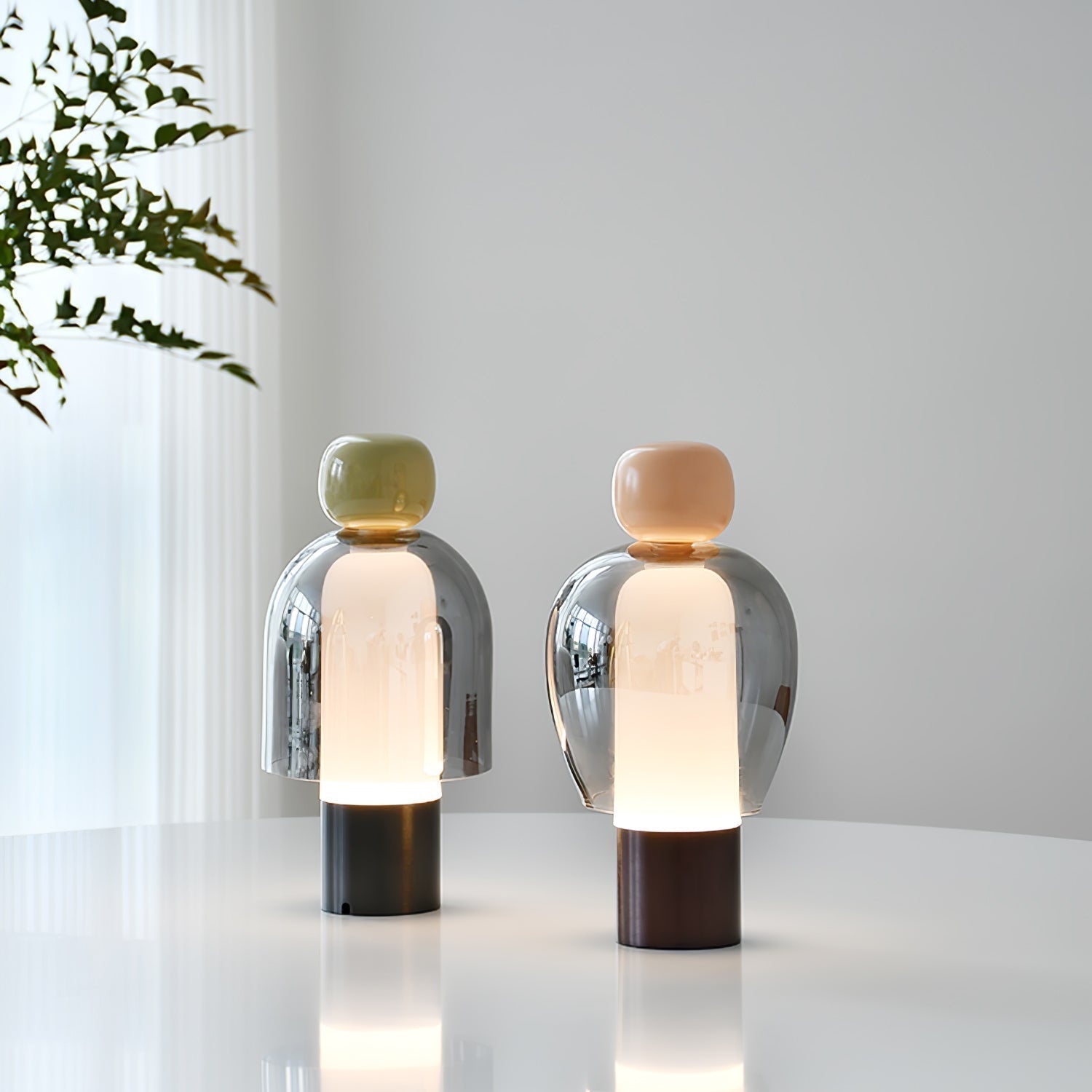 Portable Rechargeable LED Table Lamp with Smoke Grey Glass Shade for Modern Bedrooms