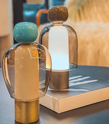 Portable Rechargeable LED Table Lamp with Smoke Grey Glass Shade for Modern Bedrooms