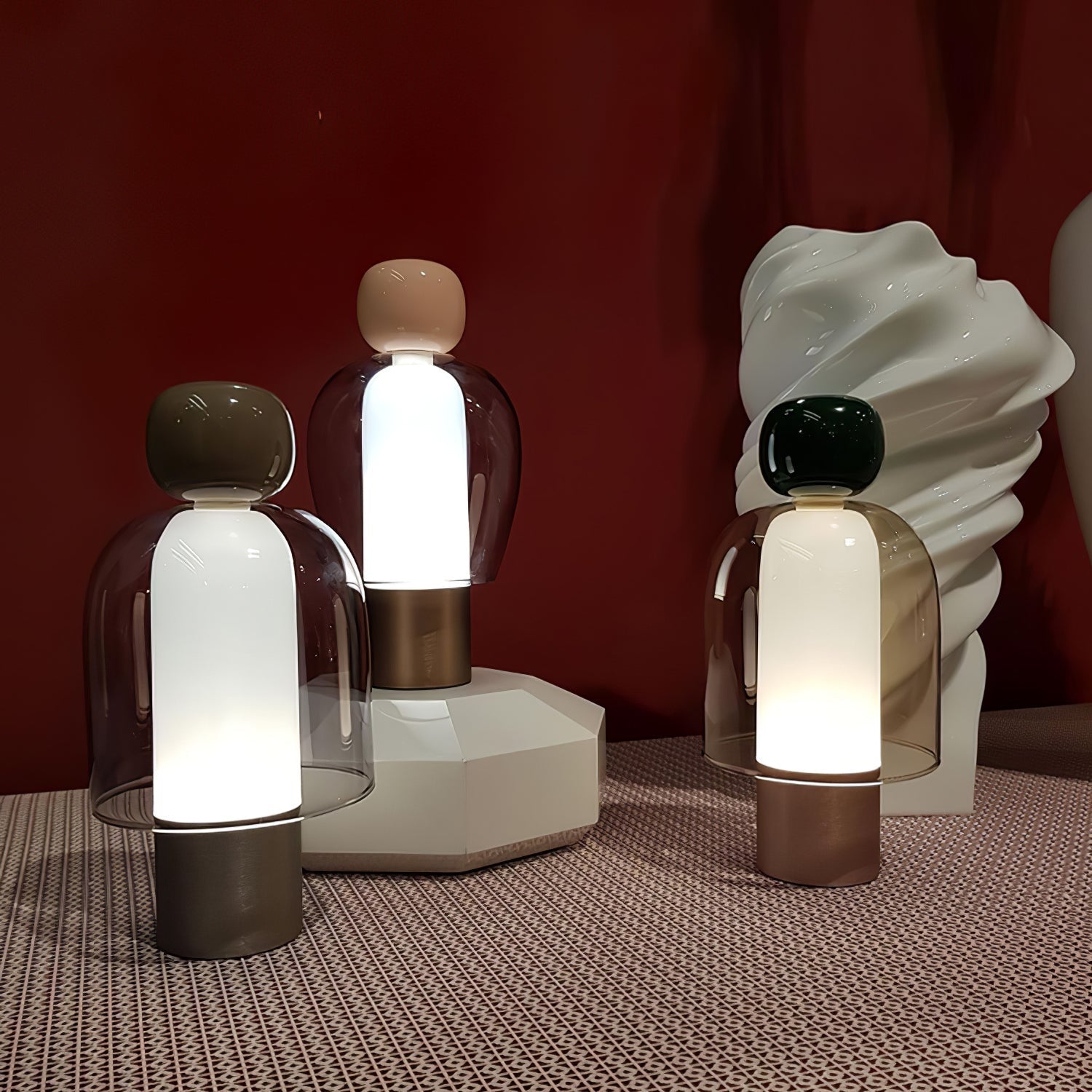 Portable Rechargeable LED Table Lamp with Smoke Grey Glass Shade for Modern Bedrooms
