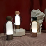 Portable Rechargeable LED Table Lamp with Smoke Grey Glass Shade for Modern Bedrooms
