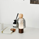 Portable Rechargeable LED Table Lamp with Smoke Grey Glass Shade for Modern Bedrooms