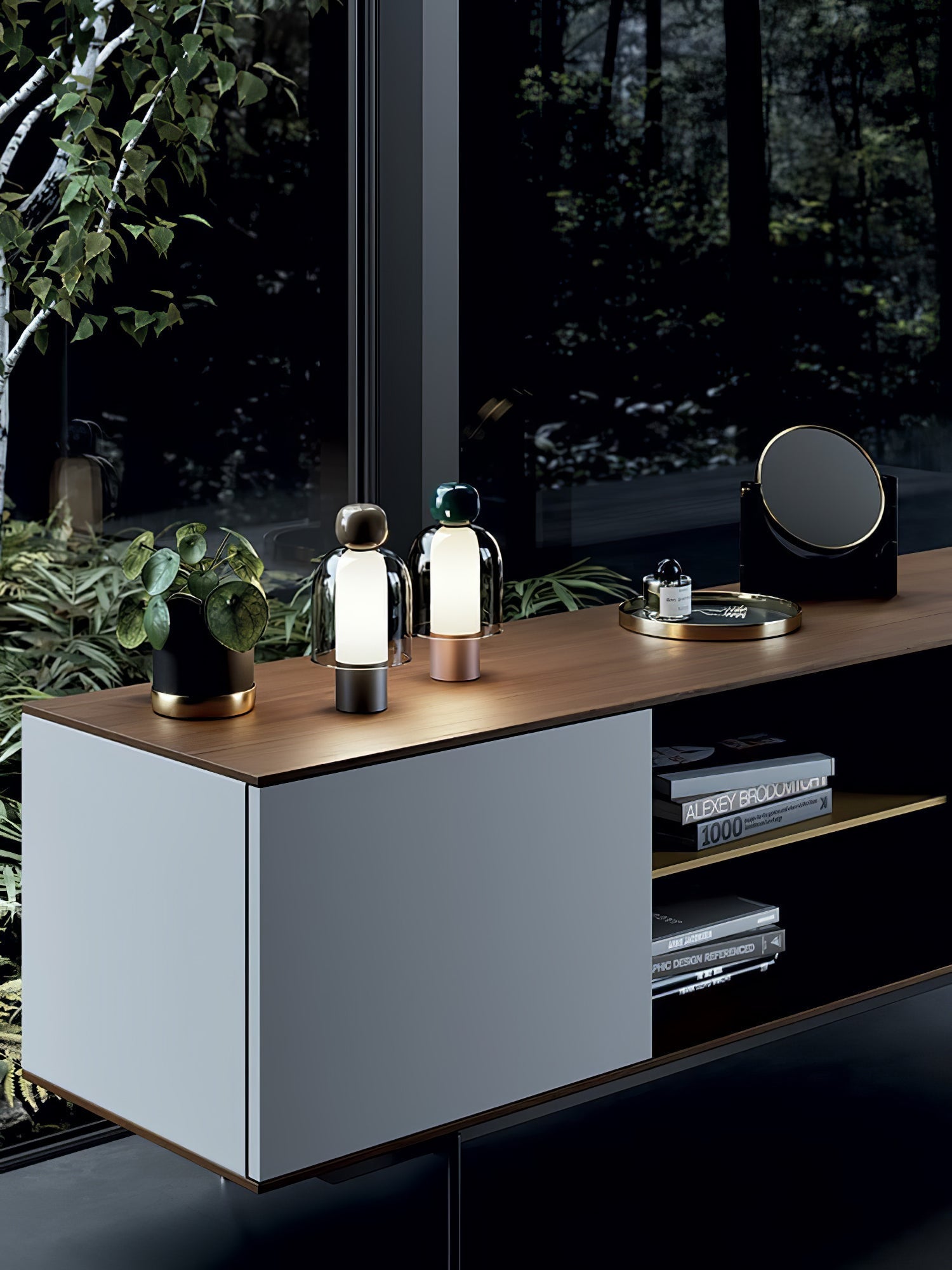 Portable Rechargeable LED Table Lamp with Smoke Grey Glass Shade for Modern Bedrooms