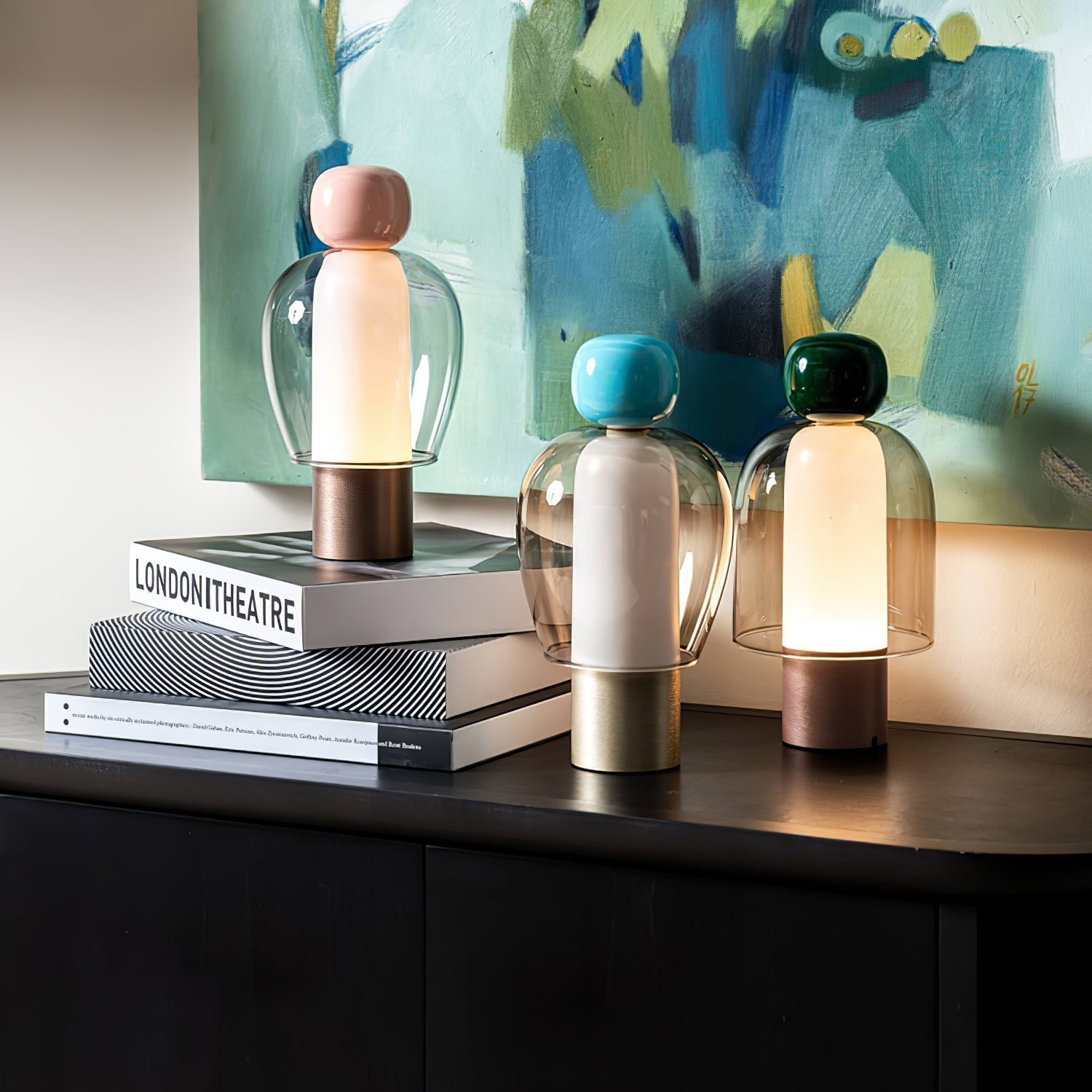 Portable Rechargeable LED Table Lamp with Smoke Grey Glass Shade for Modern Bedrooms