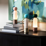Portable Rechargeable LED Table Lamp with Smoke Grey Glass Shade for Modern Bedrooms
