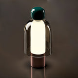 Portable Rechargeable LED Table Lamp with Smoke Grey Glass Shade for Modern Bedrooms