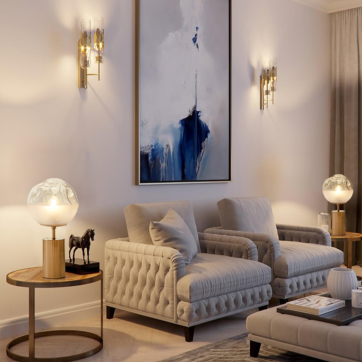 Modern Gold Metal Table Lamp with White Glass Sphere Shade for Bedside and Desk Lighting