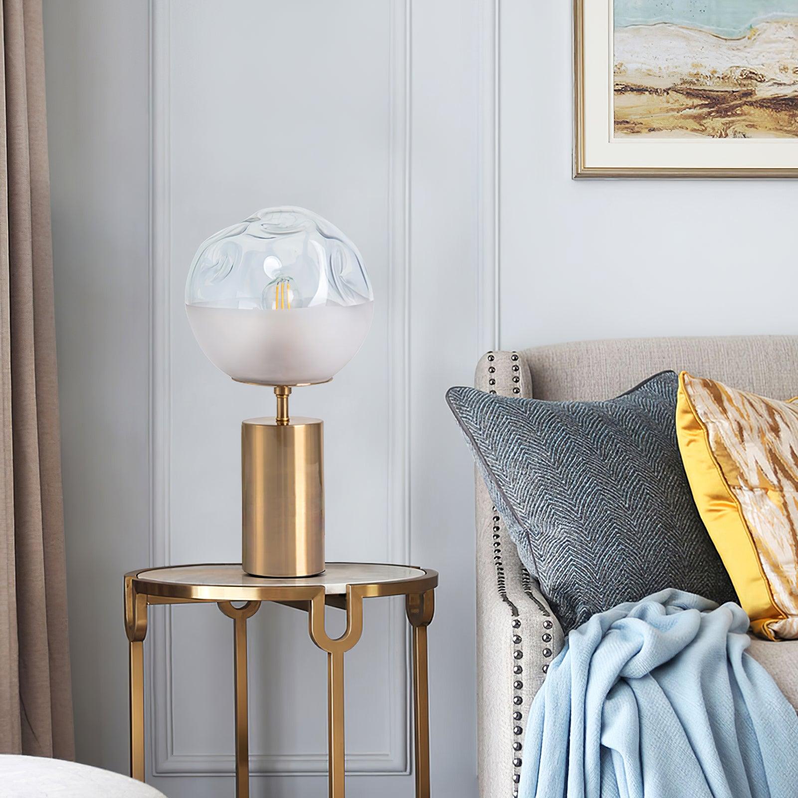Modern Gold Metal Table Lamp with White Glass Sphere Shade for Bedside and Desk Lighting