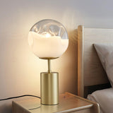Modern Gold Metal Table Lamp with White Glass Sphere Shade for Bedside and Desk Lighting
