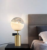 Modern Gold Metal Table Lamp with White Glass Sphere Shade for Bedside and Desk Lighting