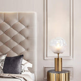 Modern Gold Metal Table Lamp with White Glass Sphere Shade for Bedside and Desk Lighting