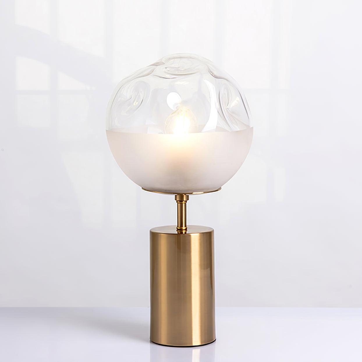 Modern Gold Metal Table Lamp with White Glass Sphere Shade for Bedside and Desk Lighting