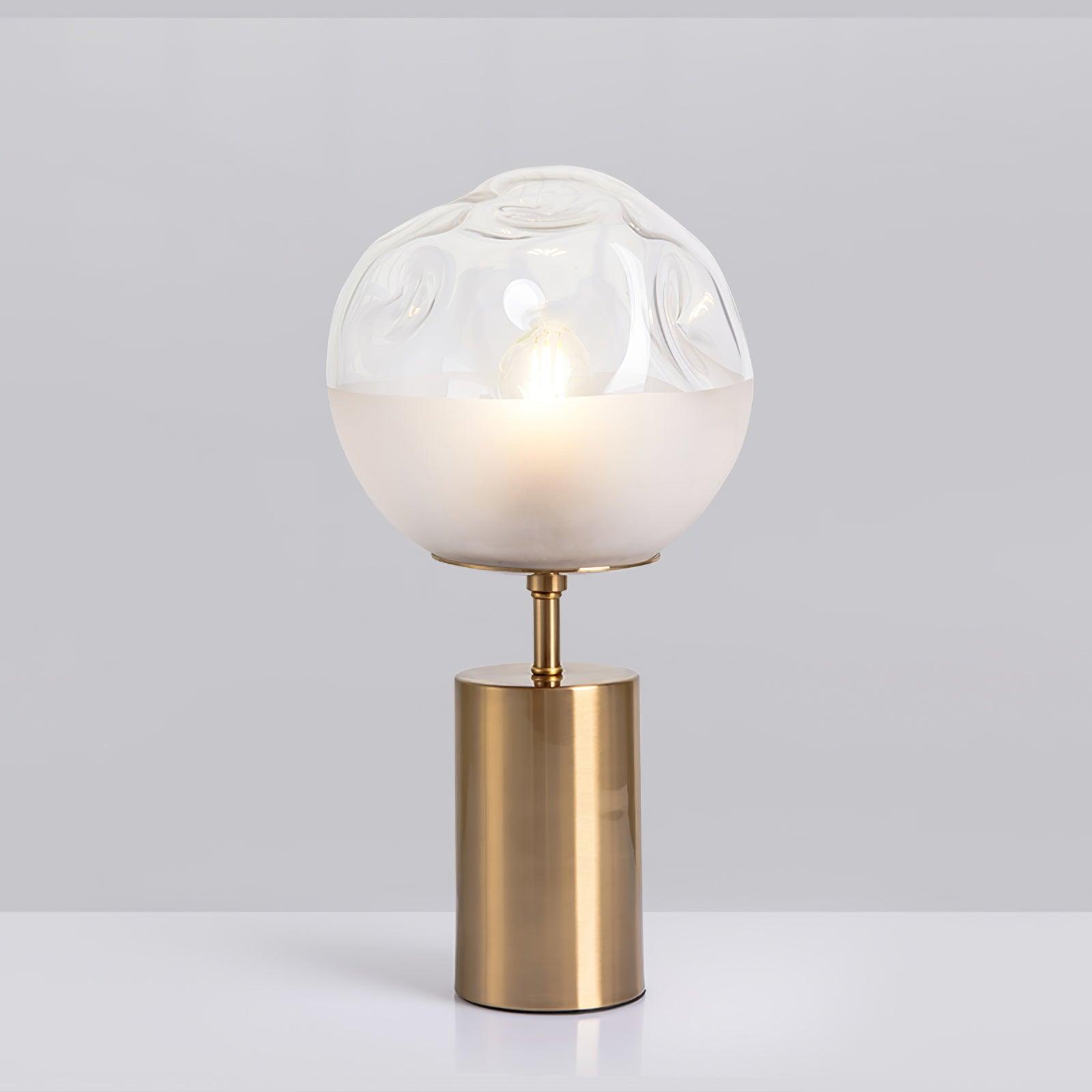 Modern Gold Metal Table Lamp with White Glass Sphere Shade for Bedside and Desk Lighting