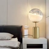 Modern Gold Metal Table Lamp with White Glass Sphere Shade for Bedside and Desk Lighting