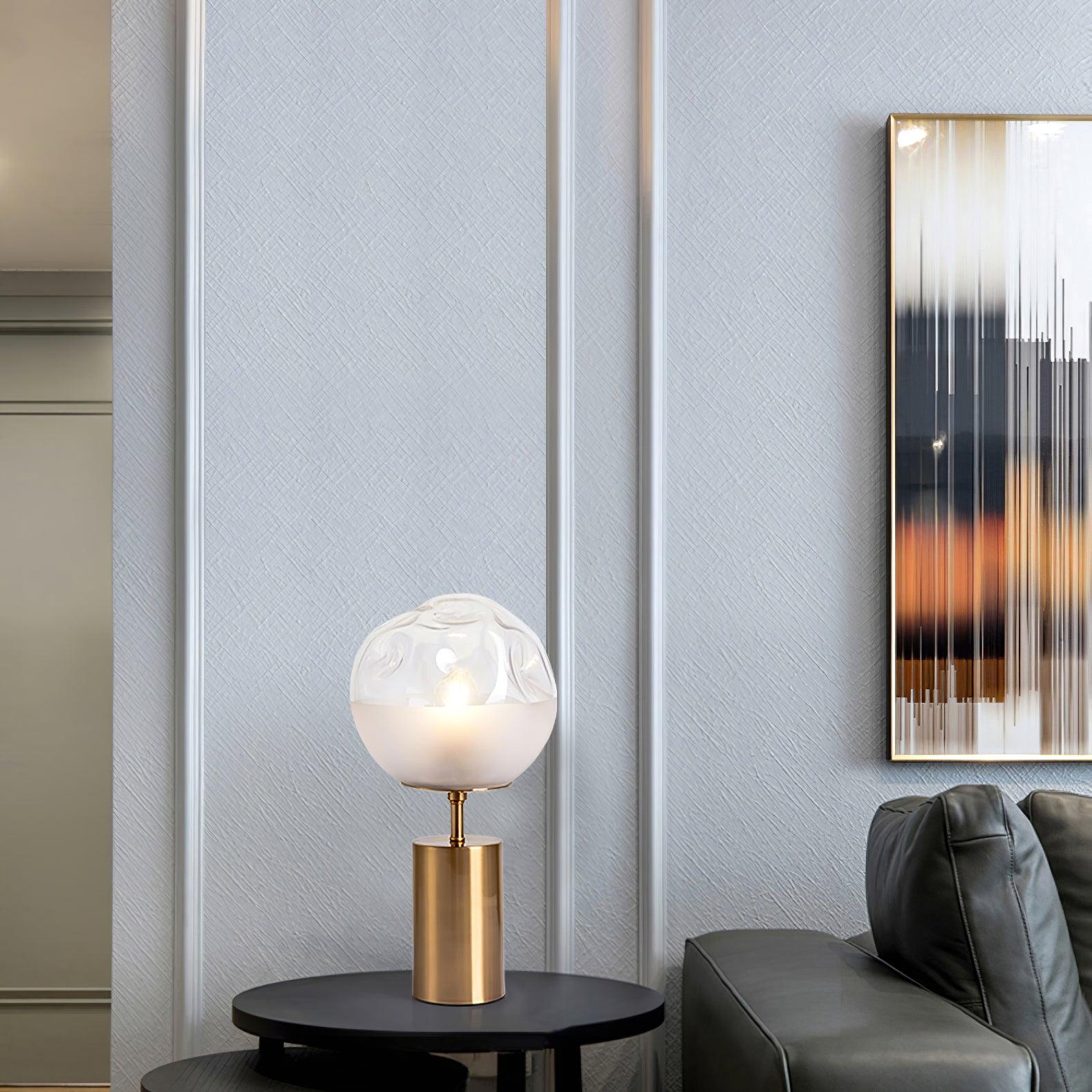 Modern Gold Metal Table Lamp with White Glass Sphere Shade for Bedside and Desk Lighting