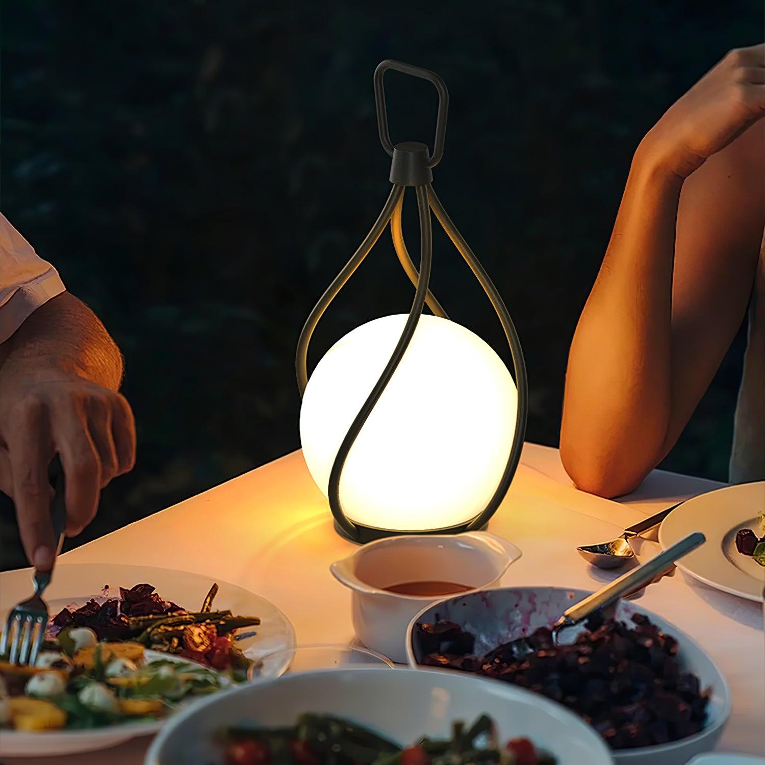 Modern Rechargeable LED Orb Lantern Portable Stainless Steel Table Lamp for Indoor Outdoor Use