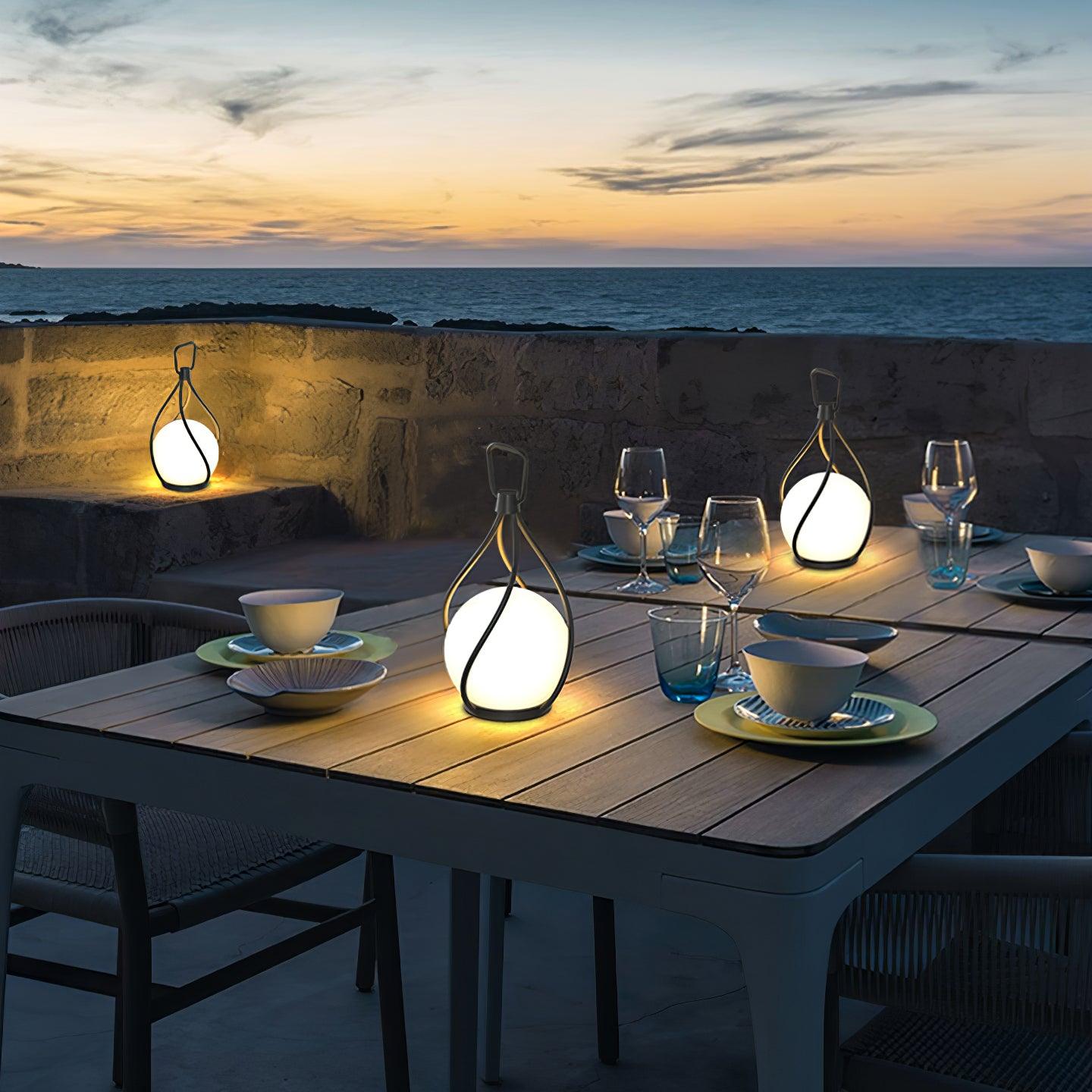 Modern Rechargeable LED Orb Lantern Portable Stainless Steel Table Lamp for Indoor Outdoor Use