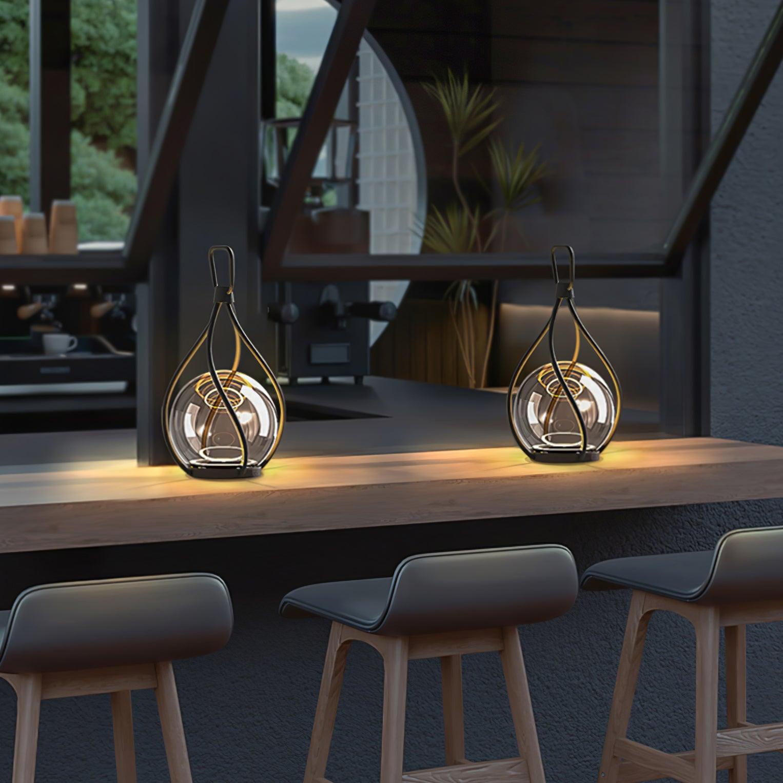 Modern Rechargeable LED Orb Lantern Portable Stainless Steel Table Lamp for Indoor Outdoor Use