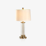 Elegant Modern Gold Bedside Table Lamp with White Linen Shade and Glass Base