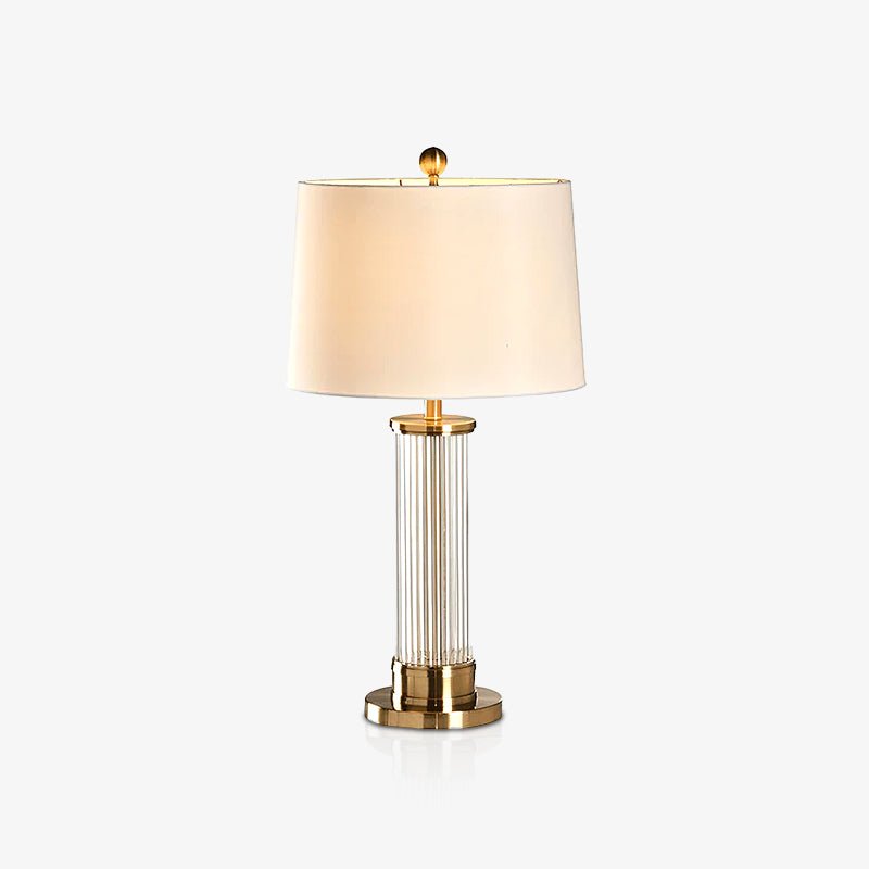 Elegant Modern Gold Bedside Table Lamp with White Linen Shade and Glass Base