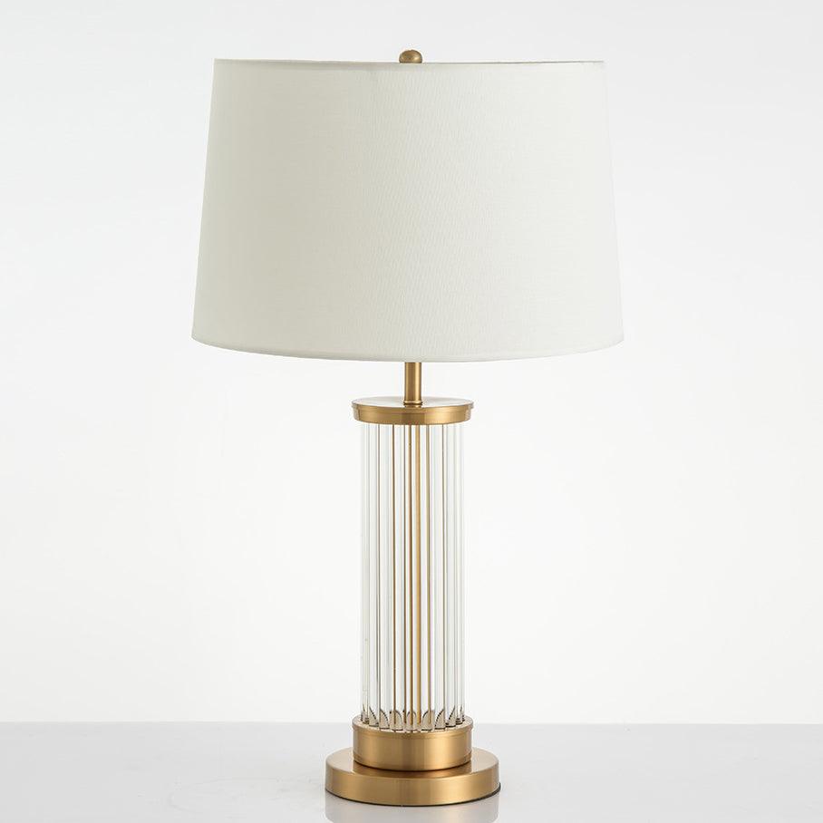 Elegant Modern Gold Bedside Table Lamp with White Linen Shade and Glass Base