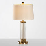 Elegant Modern Gold Bedside Table Lamp with White Linen Shade and Glass Base