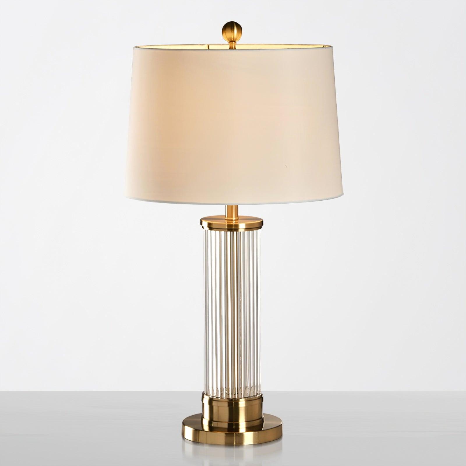 Elegant Modern Gold Bedside Table Lamp with White Linen Shade and Glass Base