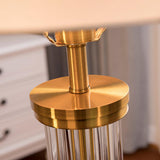 Elegant Modern Gold Bedside Table Lamp with White Linen Shade and Glass Base