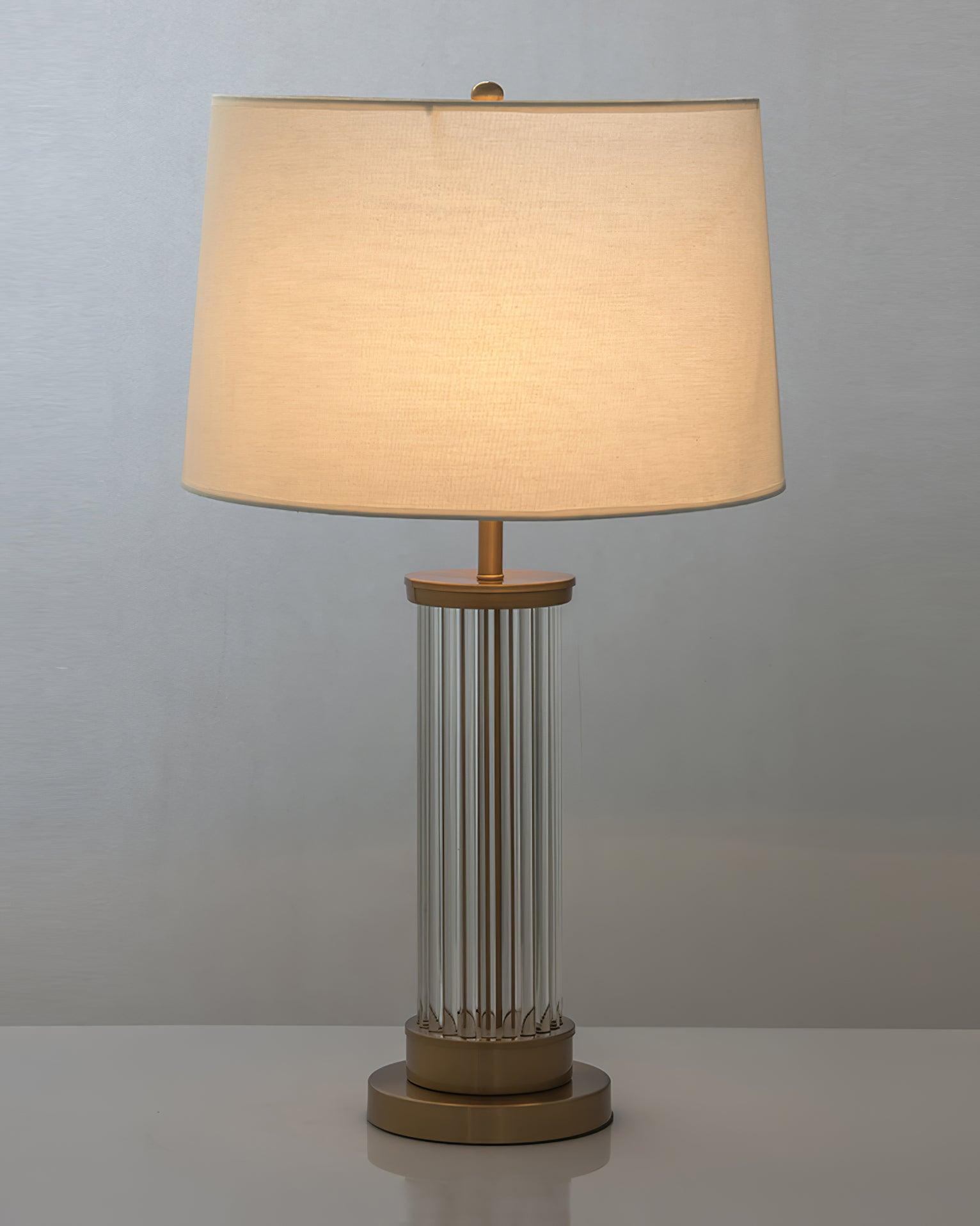Elegant Modern Gold Bedside Table Lamp with White Linen Shade and Glass Base