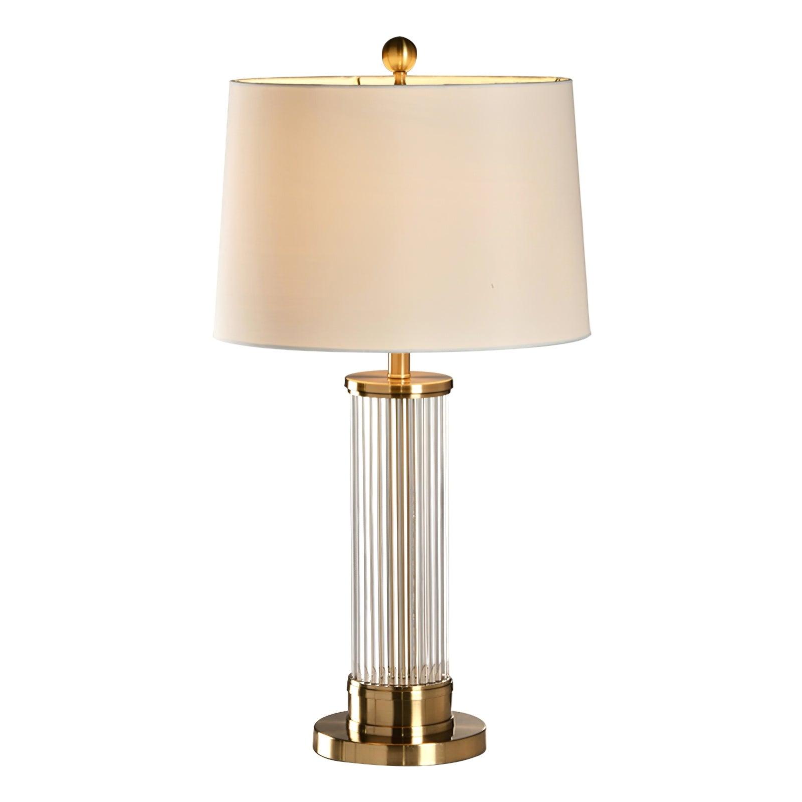 Elegant Modern Gold Bedside Table Lamp with White Linen Shade and Glass Base
