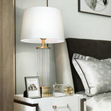 Elegant Modern Gold Bedside Table Lamp with White Linen Shade and Glass Base