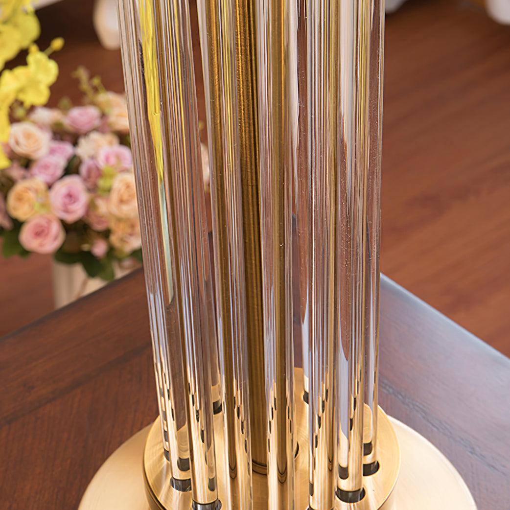 Elegant Modern Gold Bedside Table Lamp with White Linen Shade and Glass Base
