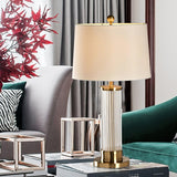 Elegant Modern Gold Bedside Table Lamp with White Linen Shade and Glass Base