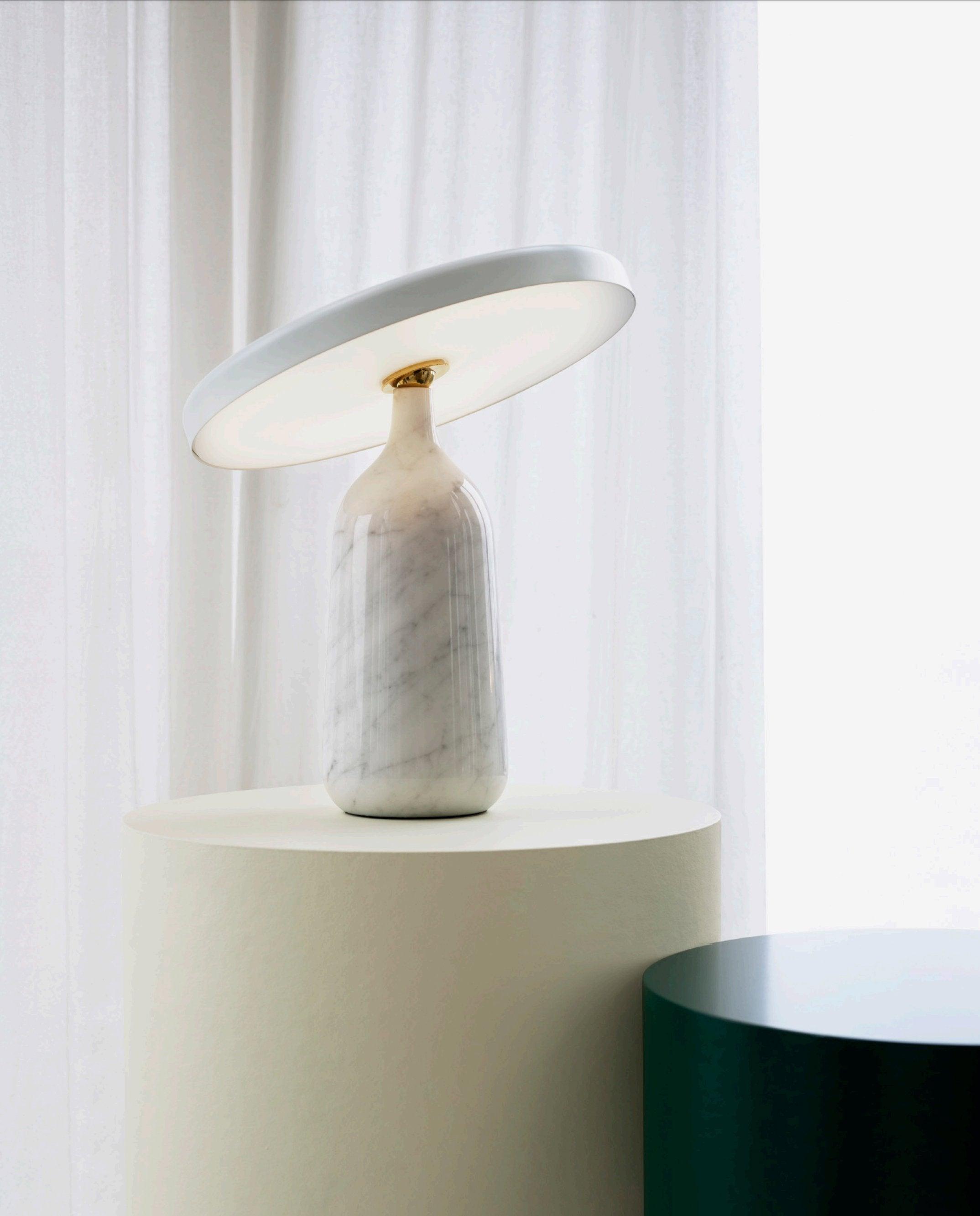 Eddy Modern Marble Base Table Lamp with Adjustable Steel Shade and Integrated LED