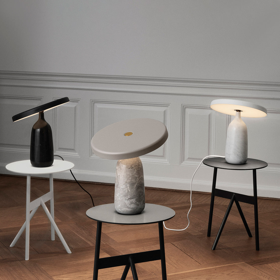 Eddy Modern Marble Base Table Lamp with Adjustable Steel Shade and Integrated LED