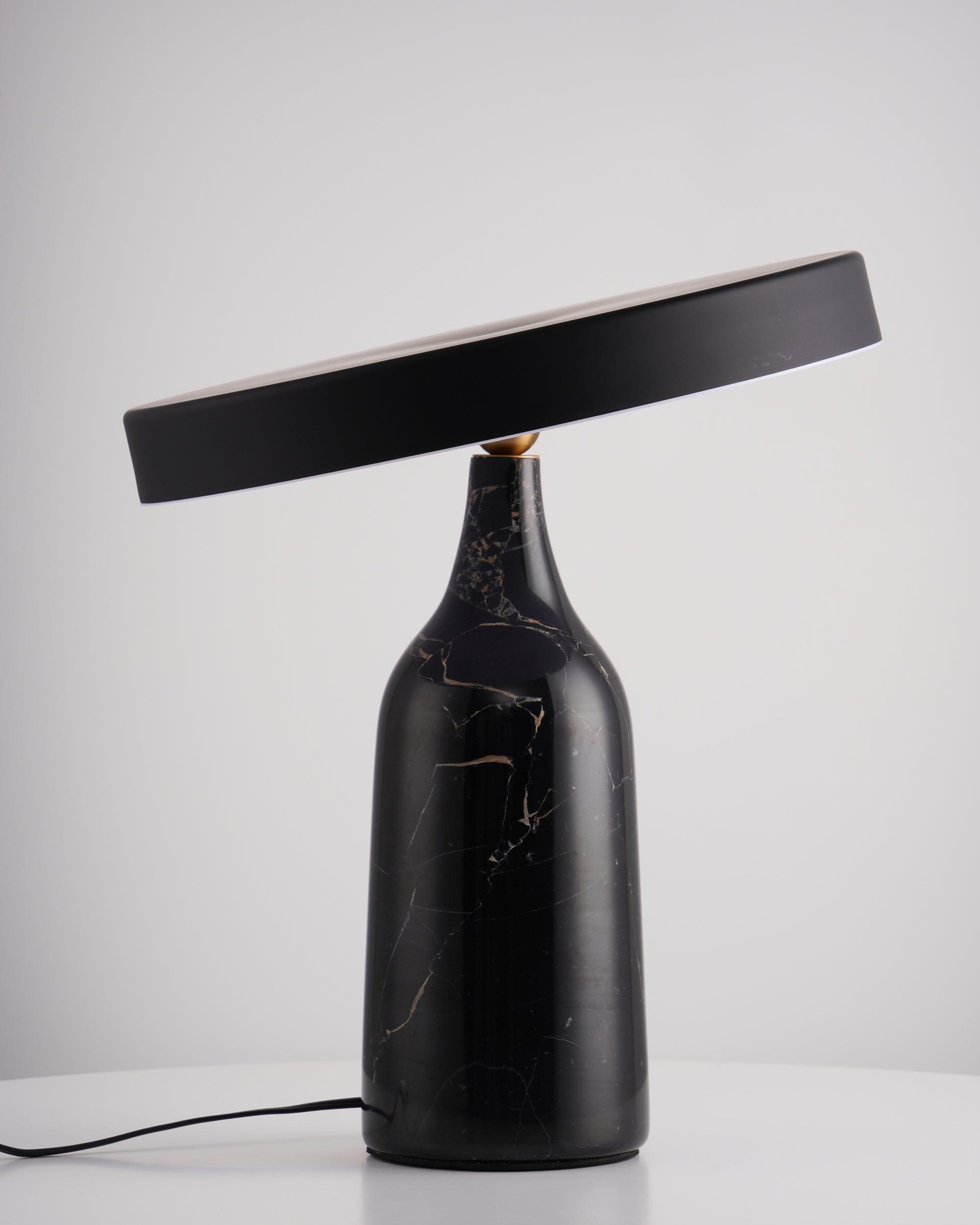 Eddy Modern Marble Base Table Lamp with Adjustable Steel Shade and Integrated LED