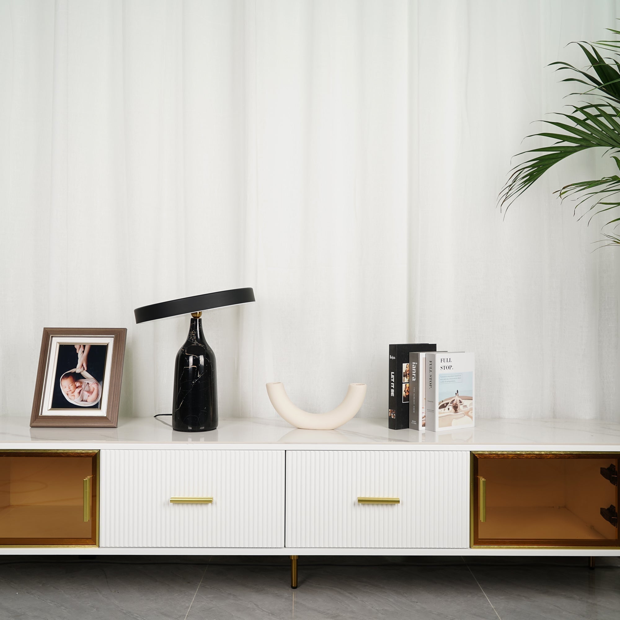 Eddy Modern Marble Base Table Lamp with Adjustable Steel Shade and Integrated LED