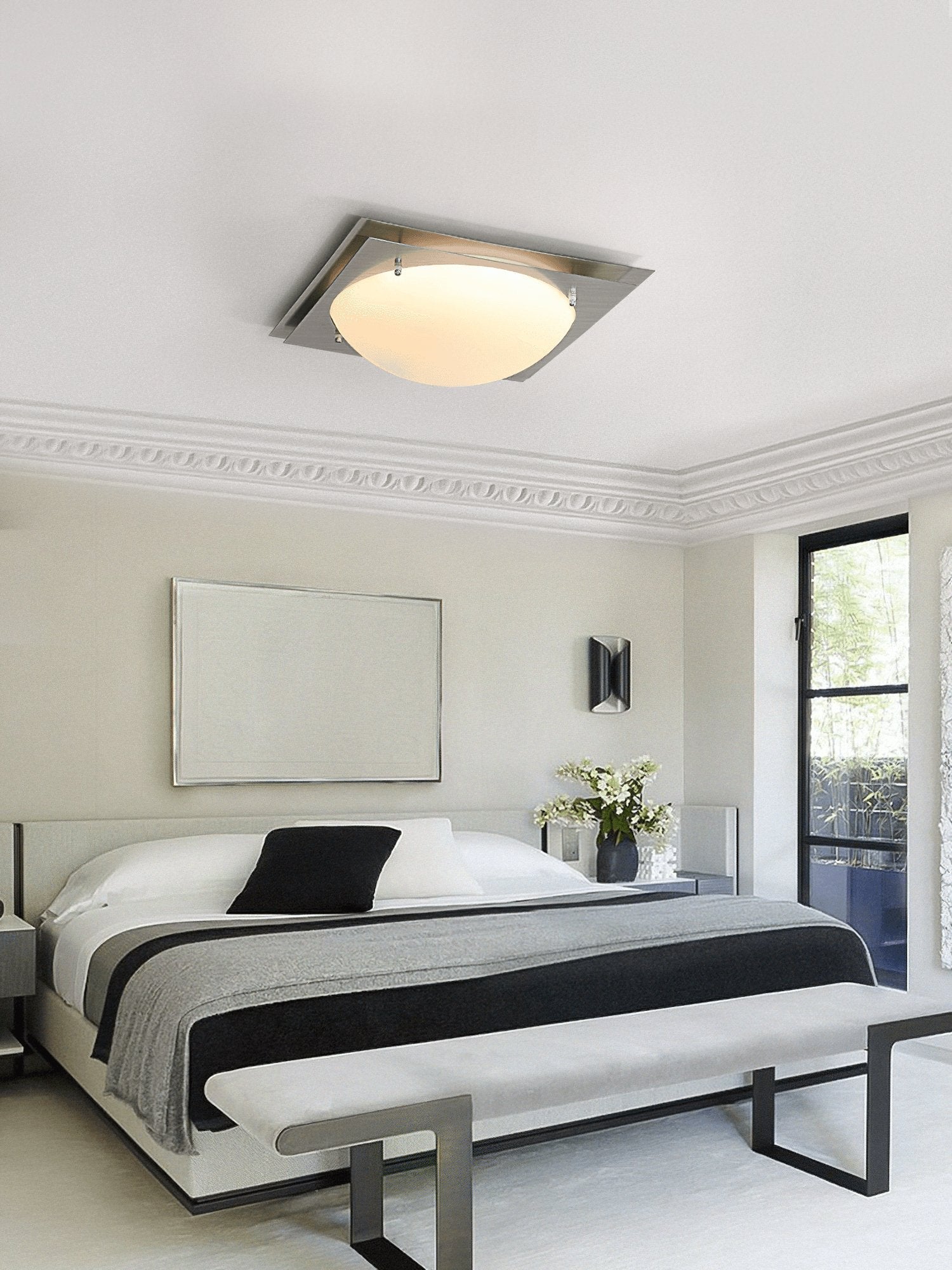 Modern Square Edged Glass LED Flush Mount Ceiling Light with Stainless Steel Frame