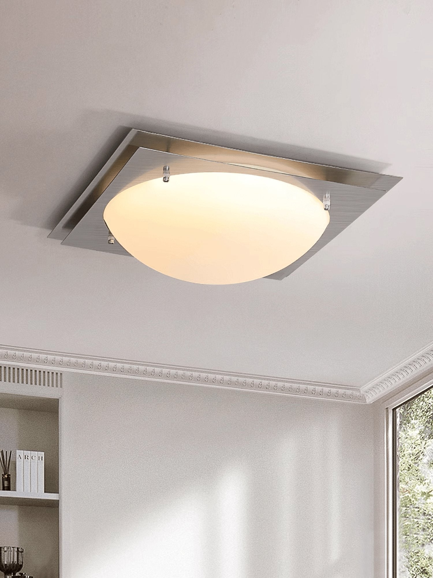 Modern Square Edged Glass LED Flush Mount Ceiling Light with Stainless Steel Frame