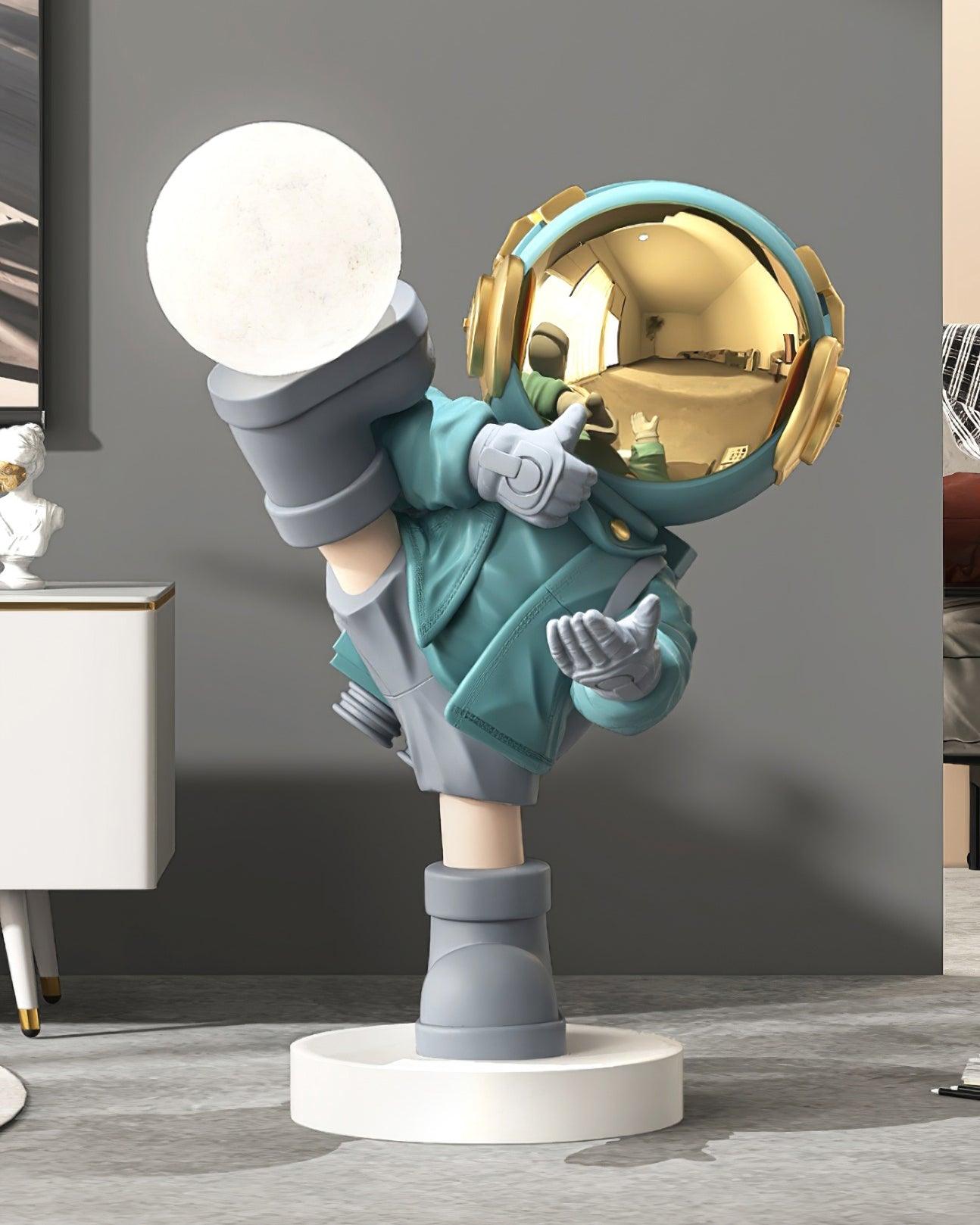 Kung Fu Astronaut Sculpture LED Floor Lamp with USB Charging and Resin Base